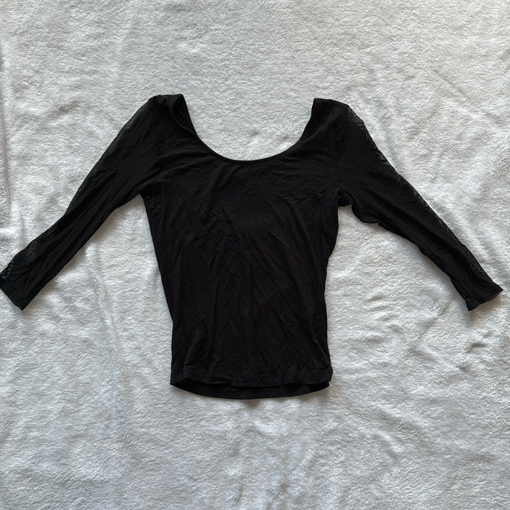 Black midi top with mesh mid length sleeves